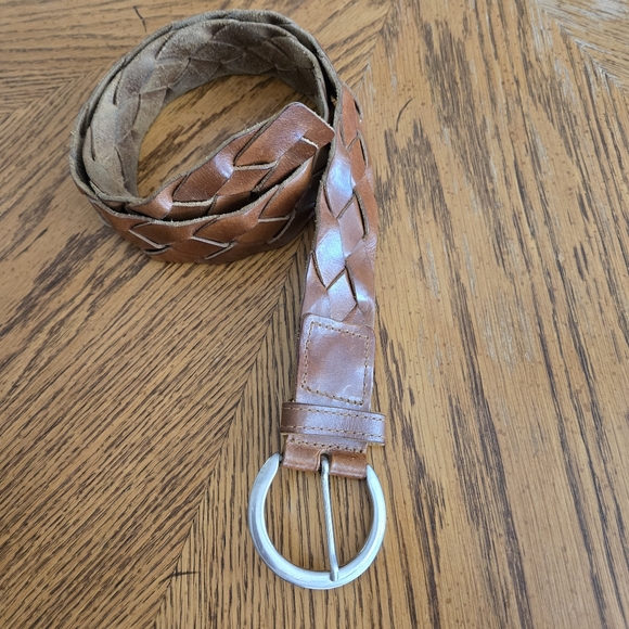 Braided Leather Belt with Silver Buckle Women's M - Picture 1 of 11